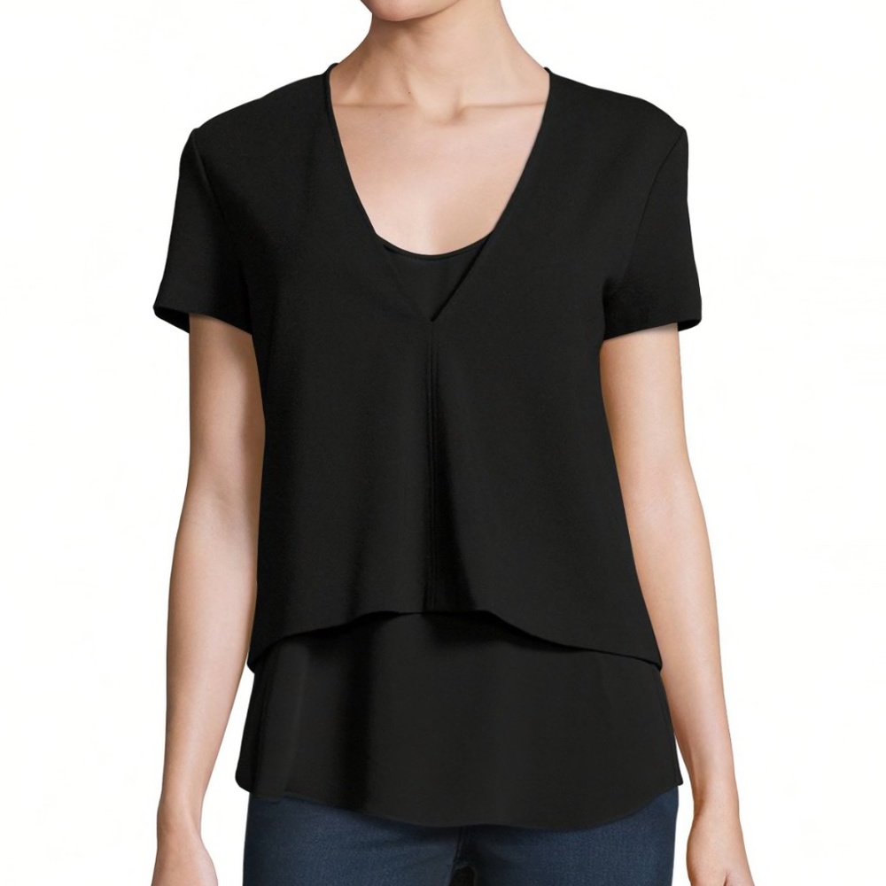 Theory Black Blouse Size Small - Theory Zadeia Fixture Short Sleeve